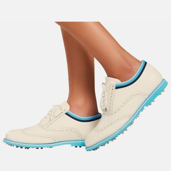G/FORE Shoes - G/FORE Ladies Grosgrain Brogue Gallivanter Cream and Blue Golf Shoes 8.5